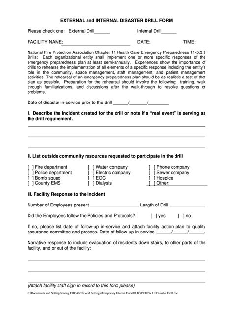 Fl Fhca External And Internal Disaster Drill Form Fill And Sign