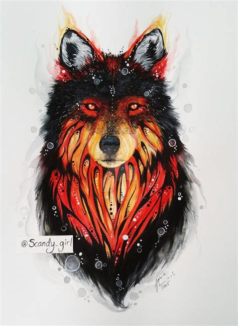 Fire Wolf Arte De Mascotas Producción Artística Arte De Lobos
