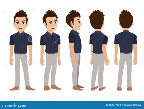 Business Man Front Side Back 3 4 View Animated Character Stock