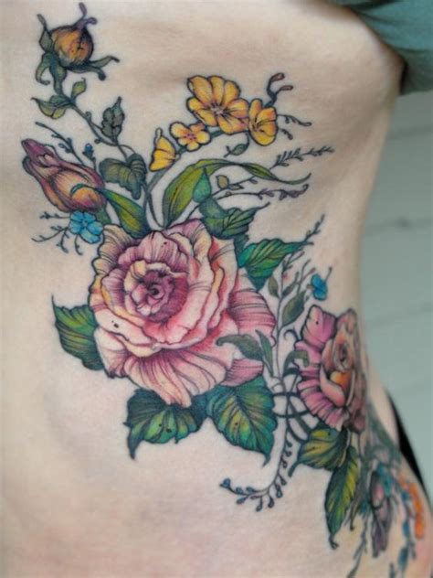 Vintage Rose Flower Rib Tattoo By Aubrey Mennella Tattoos