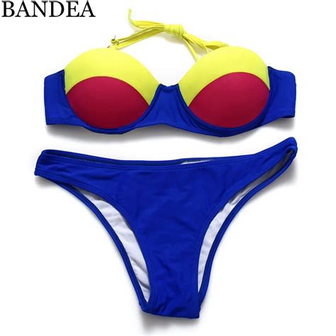 Bandea 2018 Sexy Women Push Up Bikini Brazilian Patchwork Swimwear Neon Color Bathing Suits