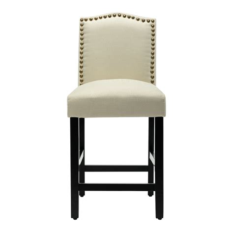 Counter Height Full Back Fabric Upholstered 24 Bar Stool With Nailhead
