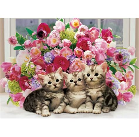 5d Full Drill Diamond Painting Cats Triplets Whole Resin Square