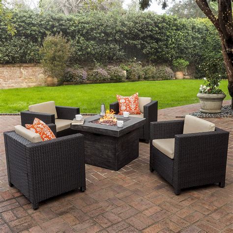 Laguna 5 piece aluminum patio fire pit conversation set this patio set comes with a propane fire pit table, four swivel rocking club chairs, cushions, and even four throw pillows. GDF Studio Venice Patio Furniture 5 Piece Outdoor Wicker ...