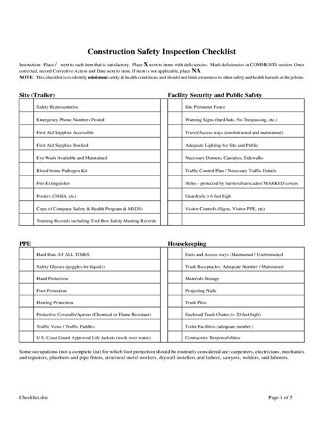 Construction Site Inspection Checklist Free Templates In PDF Word Excel Download