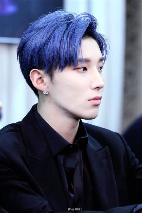 This indigo blue is a darker shade of blue and is a softer way to add a pop of color. jongup | Mens hairstyles, Blue hair, Kpop hair color