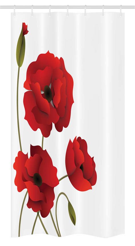 Floral Stall Shower Curtain Poppy Flowers Bright Petals With Buds