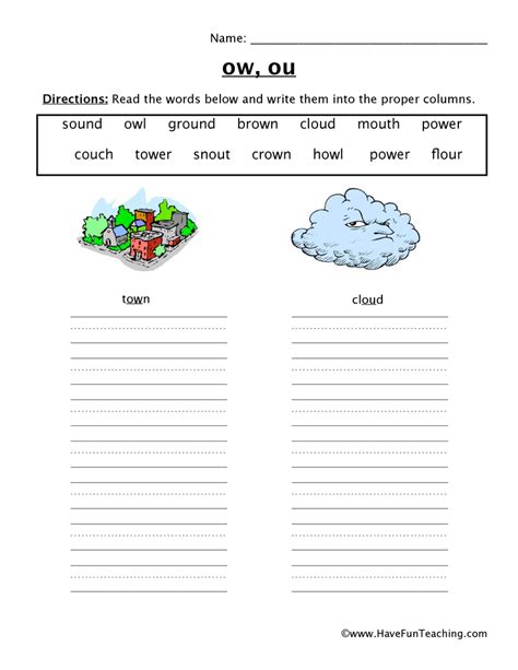 OW OU Sorting Worksheet | Have Fun Teaching