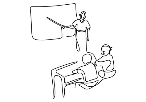 Single Continuous Line Drawing Of Teacher Explain Something And Giving