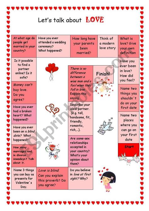 Board Game Let´s Talk About Love Present Perfect Esl Worksheet By