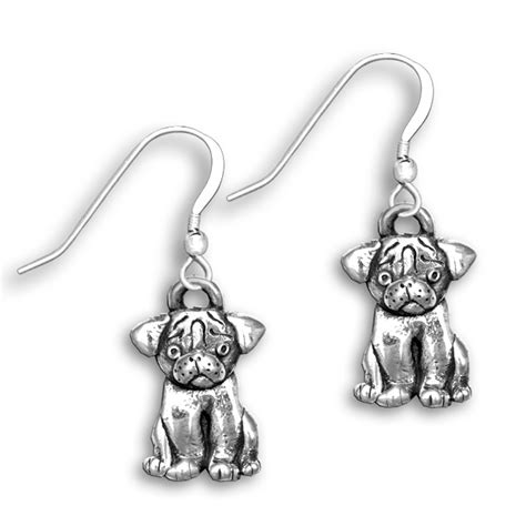 Sterling Silver Pug Earrings Pug Jewelry