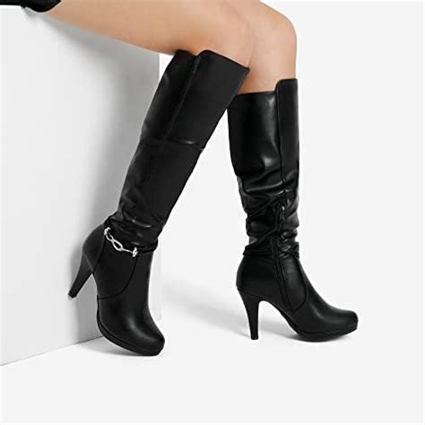 dream pairs women s milann black pu knee high high heel boots size 7 5 b m us buy online at