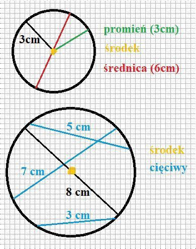 a Narysuj okrąg o promieniu 3 cm i zaznacz w nim dowolny promień i