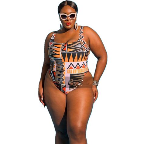 Bkning Xl 4xl Plus Size One Piece Swimming Suit For Women Push Up Monokini African Print