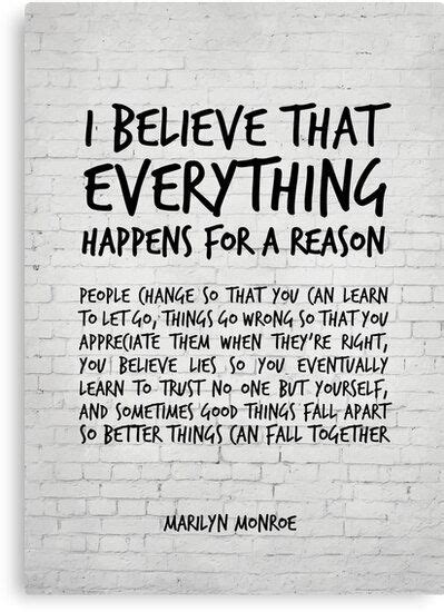 I Believe Everything Happens For A Reason Marilyn Monroe Quote Canvas