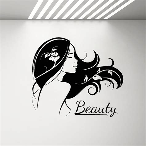 Gadis Cantik Wanita Siluet Dinding Decal Kamar Tidur Salon Kecantikan Rambut Logo Stiker Vinyl