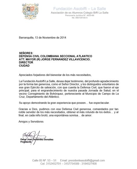 Defensa Civil Colombiana Seccional Atlántico Carta De Agradecimiento