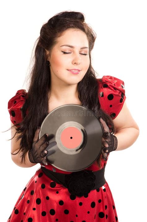pin up girl with a plate stock image image of dress 59753745