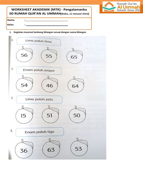 Worksheet Mtk Tema 5 Pengalamanku Pdf