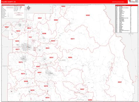 Tulare County Ca Zip Code Wall Map Red Line Style By Marketmaps