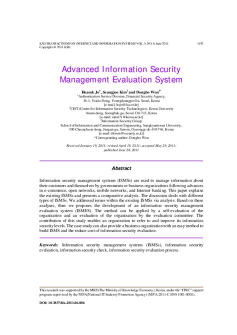 Pdf Advanced Information Security Management Evaluation System
