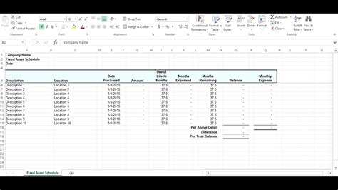 Fixed Asset Schedule Short Tutorial Youtube