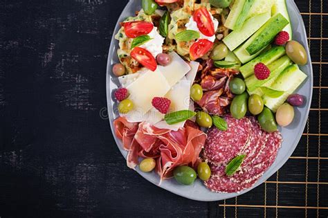 Charcuterie Board Platter Parmesan With Prosciutto Salami Cucumbers
