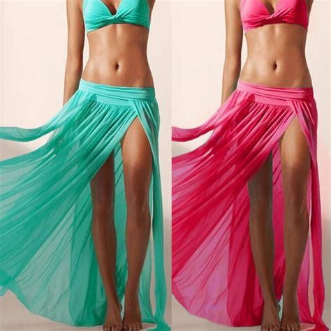 Sexy Chiffon Bikini Cover Up Pareo Swimwear Women Solid Sheer Beach Dress Tunic Swimsuit Veil