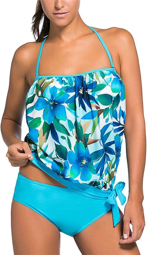 Bsubseach Womens Solid Strapless Tankini Bandeau Triangle Briefs Swimsuits Clothing