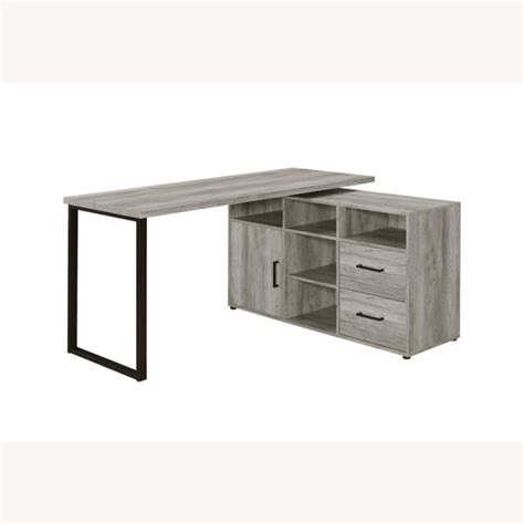 L Shaped Desk In Grey Driftwood And Black Finish Aptdeco