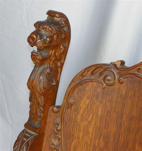 Antique royal easy chair push button recliner prof restored morris chair. Bargain John's Antiques | Antique Lion Head Oak Throne ...