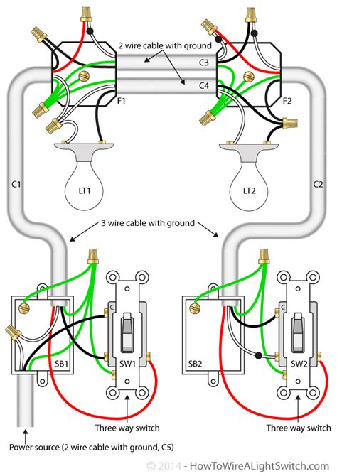 Two Lights Between 3 Way Switches Power Via A Switch How To Wire A