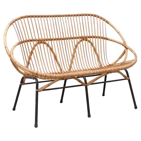 Mid Century Modern Faux Bamboo Caned Settee Loveseat At 1stdibs