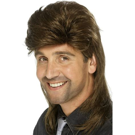 Mullet Wig Brown Adult Mens Halloween Costume Accessory