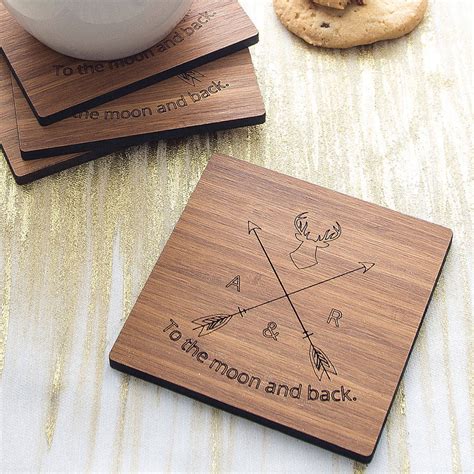 Set Of Four Personalised Wood Coaster Set By Owl And Otter