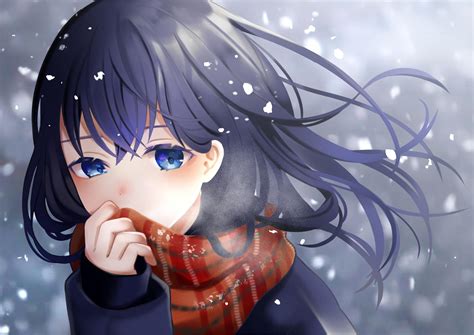 Wallpaper Girl Scarf Snow Anime Hd Widescreen High Definition