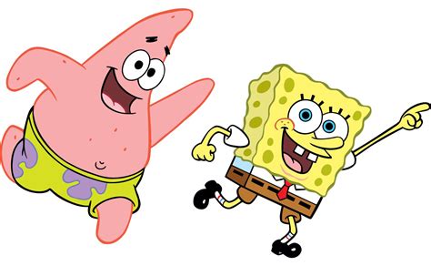 Spongebob And Patrick Are Running Together In The Same Cartoon