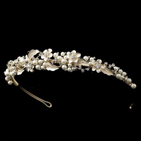 Light Gold Ivory Pearl And Rhinestone Floral Headband 1539