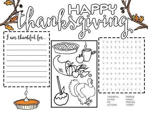 Free Printable Thanksgiving Placemat