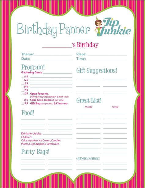Free Birthday Party Planner Printable Editable Tip Junkie