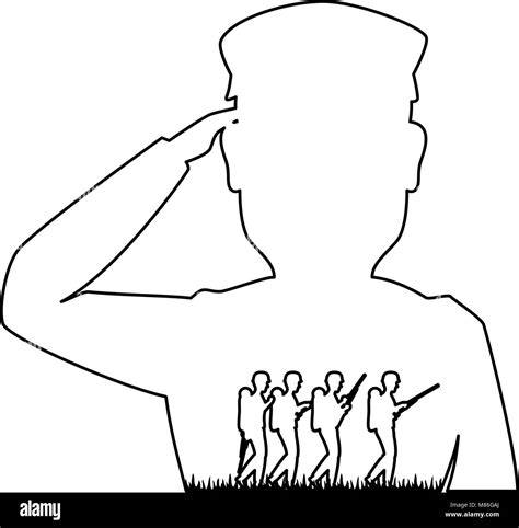 Silhouette Of Soldier Saluting Vector Illustration Design Stock Vector