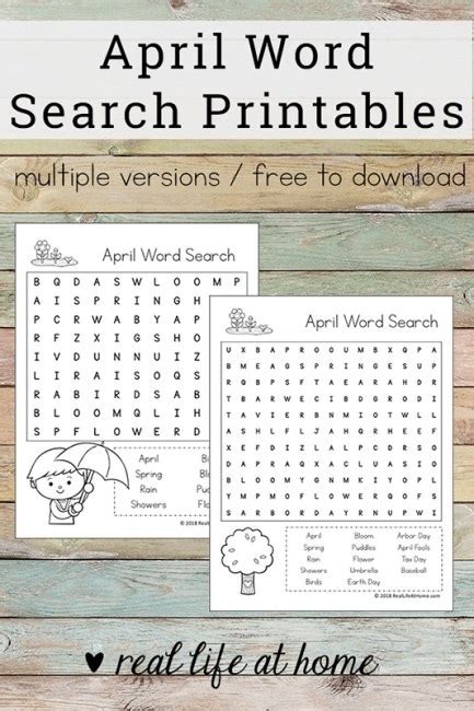 Free Printable April Word Search Printable Puzzle For Kids