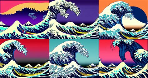 The Great Wave Off Kanagawa Synthwave Vector Art Stable Diffusion