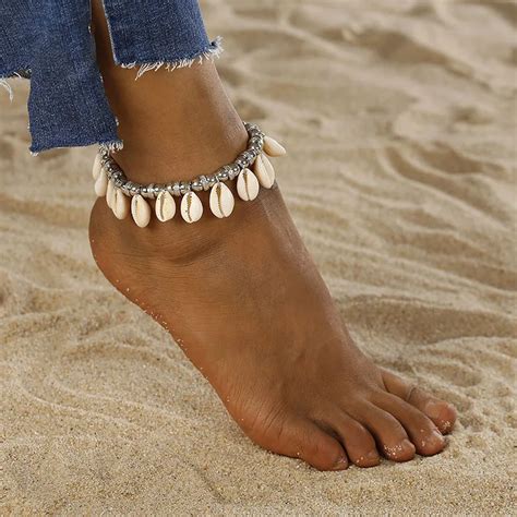 boho sexy anklet white bead ankle bracelet natural shell bohemian anklet women foot jewelry