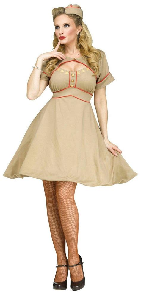 Army Gal Retro Pinup WWII WW S Nurse Adult Costume S M EBay