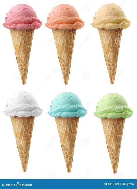 Six Ice Cream Cones Of 6 Different Flavors Stock Image Image Of