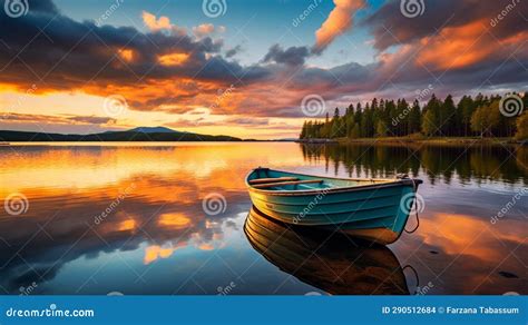 Photograph Of A Serene Scene Set At Sunset On Lake Ringerike In Norway