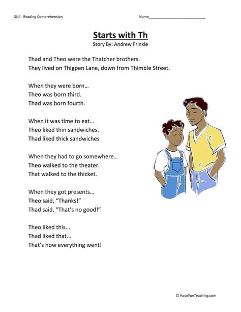 Starts With Th Reading Comprehension Worksheet By Teach Simple