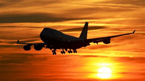 Airplane Landing Silhouette Sunset Sky Boeing 747