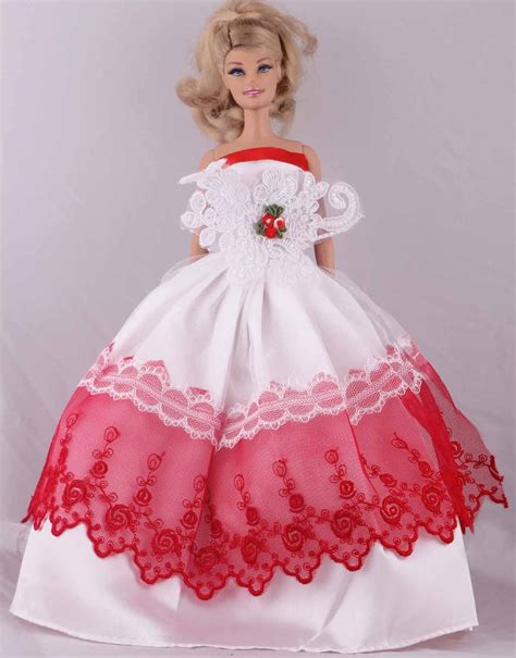 New Fashion Handmade Red Lace Dress Party Dress Clothes Gown For 11 Barbie Doll D1012 In Dolls